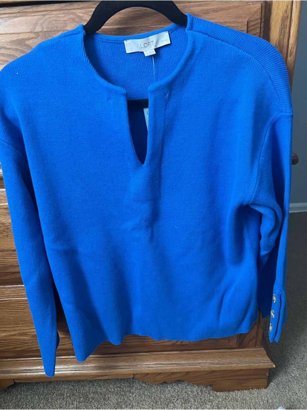LOFT Bright Blue Split-Neck Knit Top